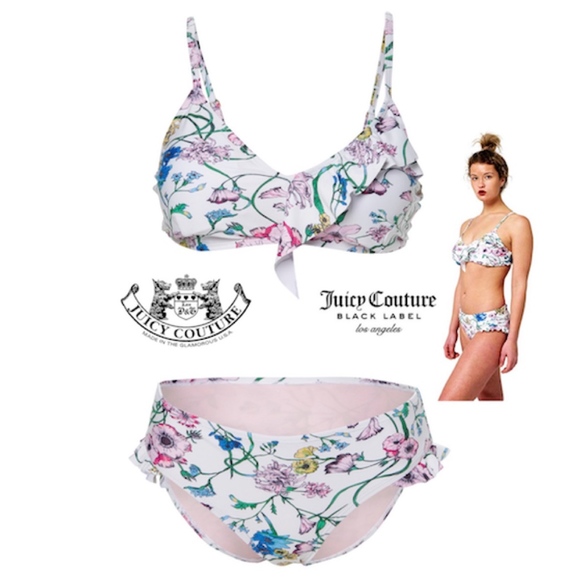NWT JUICY COUTURE Floral Ruffle Detail Two Piece Bikini Set Swimwear - Picture 2 of 9